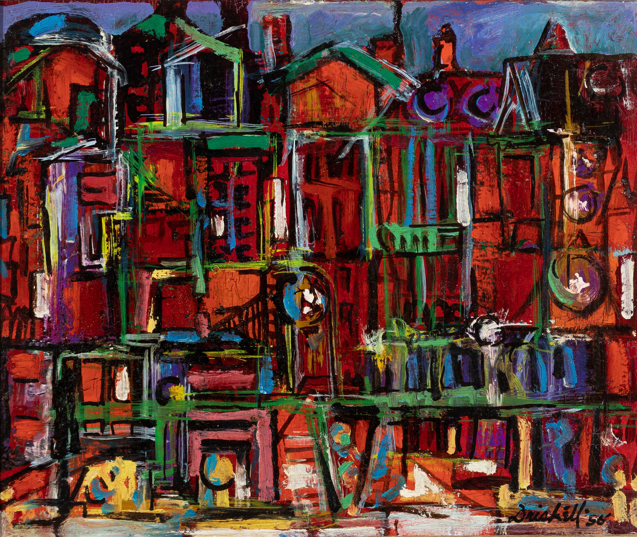 David Driskell Original Urban Oil Painting
